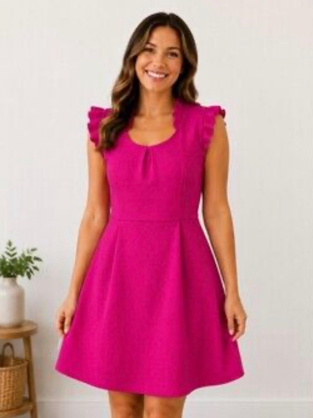 Tabitha Fuchsia Ruffle Sleeve Fit-and-Flare Dress